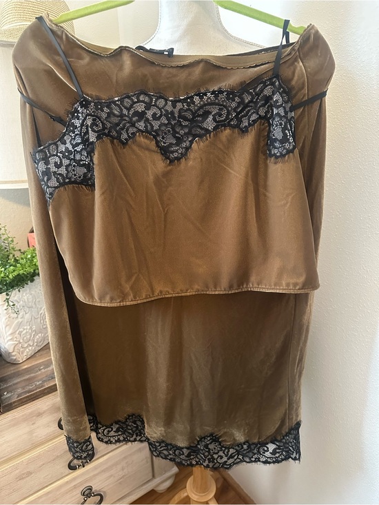 House of Harlow 1960 Dresses & Skirts - House of Harlow 1960 Olive Satin Slip Dress with Black Lace